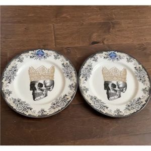 Royal Stafford Set of 2 Halloween Theme Skull Couple Victorian Dinner plates